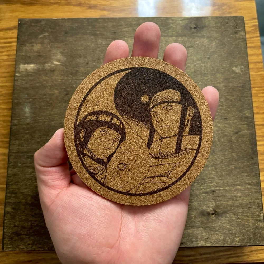 Naruto Hinata Neji Yin Yang Laser Engraved Cork Coaster